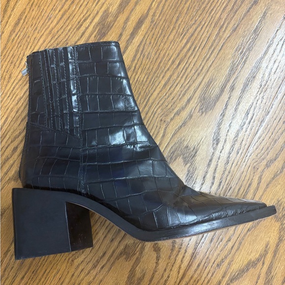 SCHUTZ S Heires Crocodile-Embossed Black Leather Bootie Women’s Size 8 Revolve - Picture 3 of 9